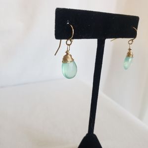 White wrapped chalcedony drop earrings